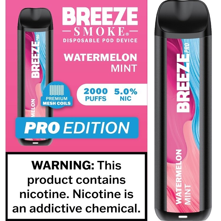 BREEZE WATERMELON MINT 2000 PUFFS 5.0% NIC PRO EDITION DISPOSABLE POD DEVICE 10/CT