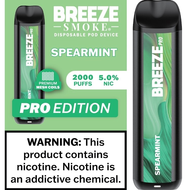 BREEZE SPEARMINT 2000 PUFFS 5.0% NIC PRO EDITION DISPOSABLE POD DEVICE 10/CT