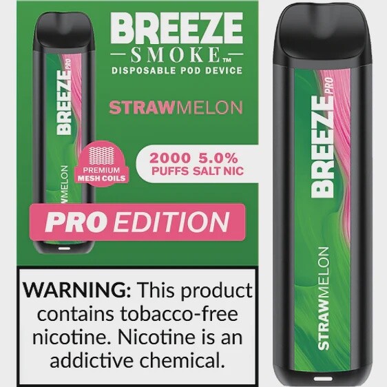 BREEZE STRAWMELON 2000 PUFFS 5.0% NIC PRO EDITION DISPOSABLE POD DEVICE 10/CT