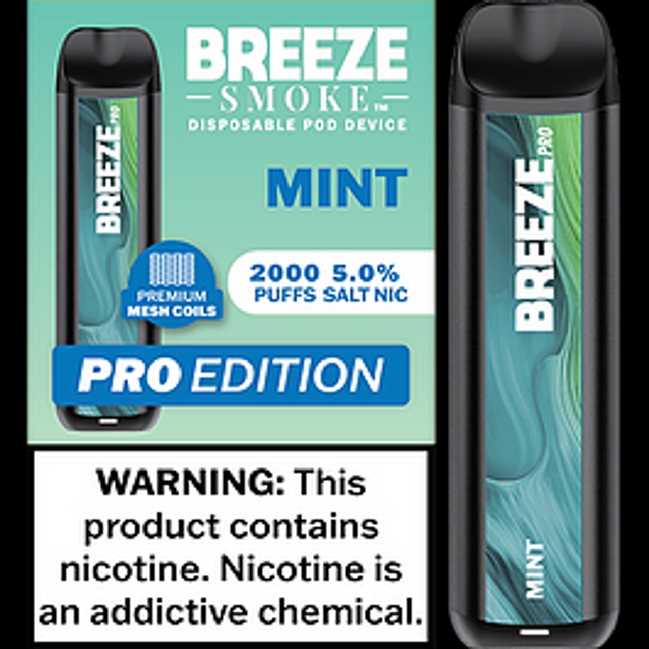 BREEZE MINT  2000 PUFFS 5.0% NIC PRO EDITION DISPOSABLE POD DEVICE 10/CT