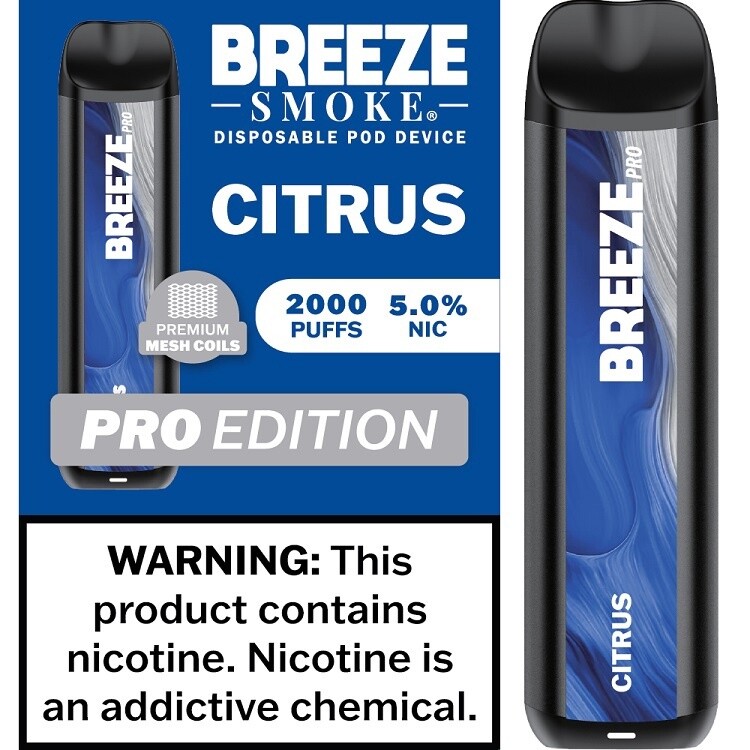 BREEZE CITRUS 2000 PUFFS 5.0% NIC PRO EDITION DISPOSABLE POD DEVICE 10/CT