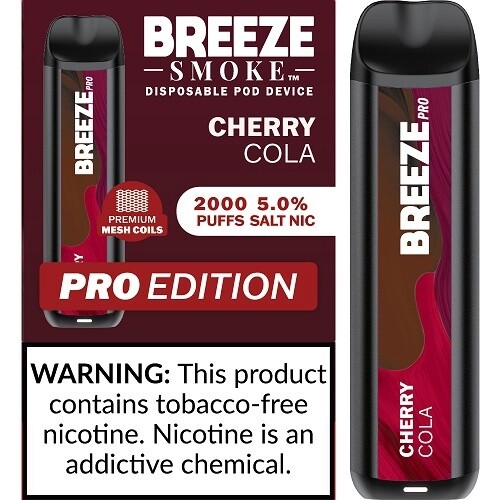 BREEZE CHERRY COLA 2000 PUFFS 5.0% NIC PRO EDITION DISPOSABLE POD DEVICE 10/CT