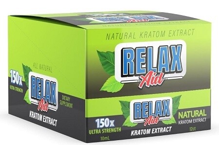 RELAX AID 150X ULTRA STRENGTH 10ML NATURAL KRATOM EXTRACT DIETARY SUPPLEMENT 12/CT