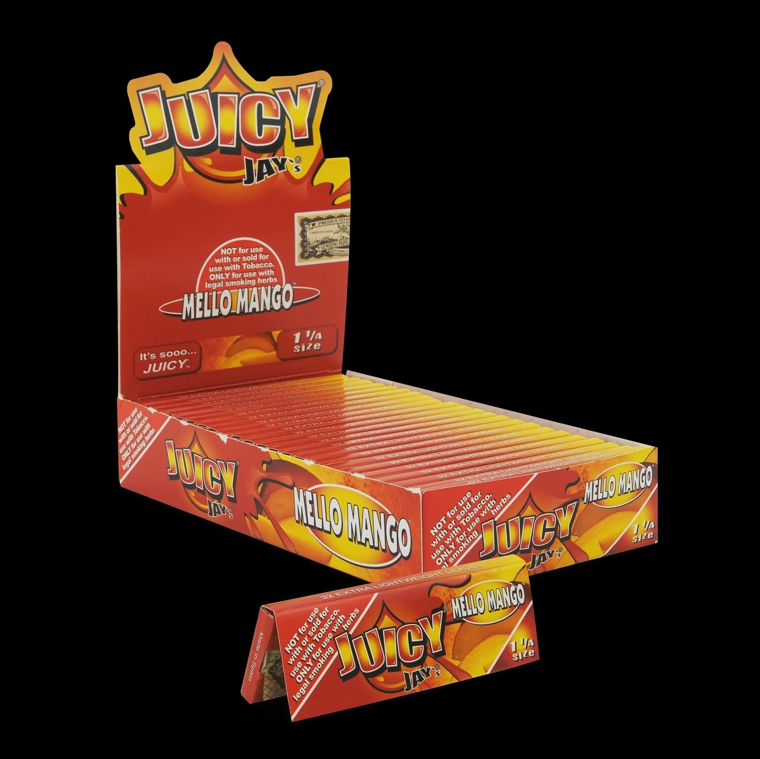 JUICY JAY&#39;S MELLO MANGO HEMP ROLLING PAPERS SIZE 1 1/4 24/CT