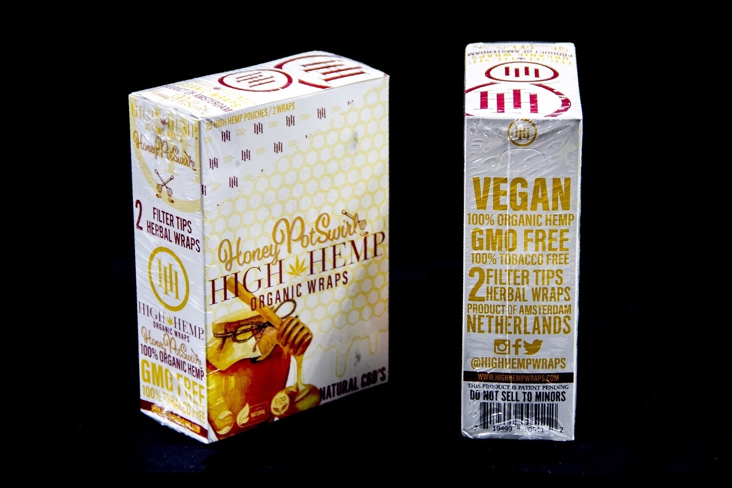 HONEY POTSWIRL HIGH HEMP ORGANIC WRAPS NATURAL CBD&#39;S 2 WRAPS 25/CT