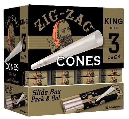 ZIG ZAG PAPER CONES KING SIZE DISPLAY 3PK 36/CT