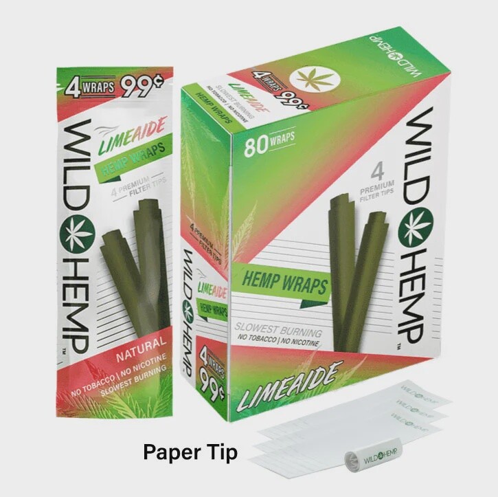 WILD HEMP WRAPS SLOWEST BURNING LIMEAIDE 4 PREMIUM FILTER TIPS 80 WRAPS
