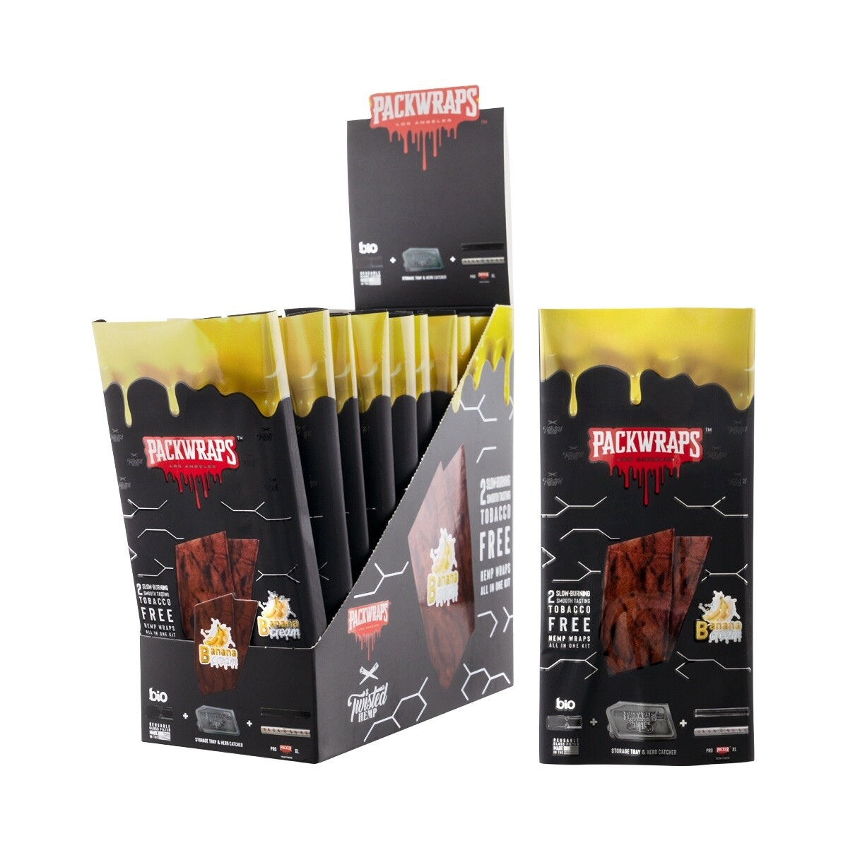 PACKWRAPS BANANA CREAM 2 SLOW BURNING SMOOTH TASTING TOBACCO FREE HEMP WRAPS ALL IN ONE KIT 10/CT