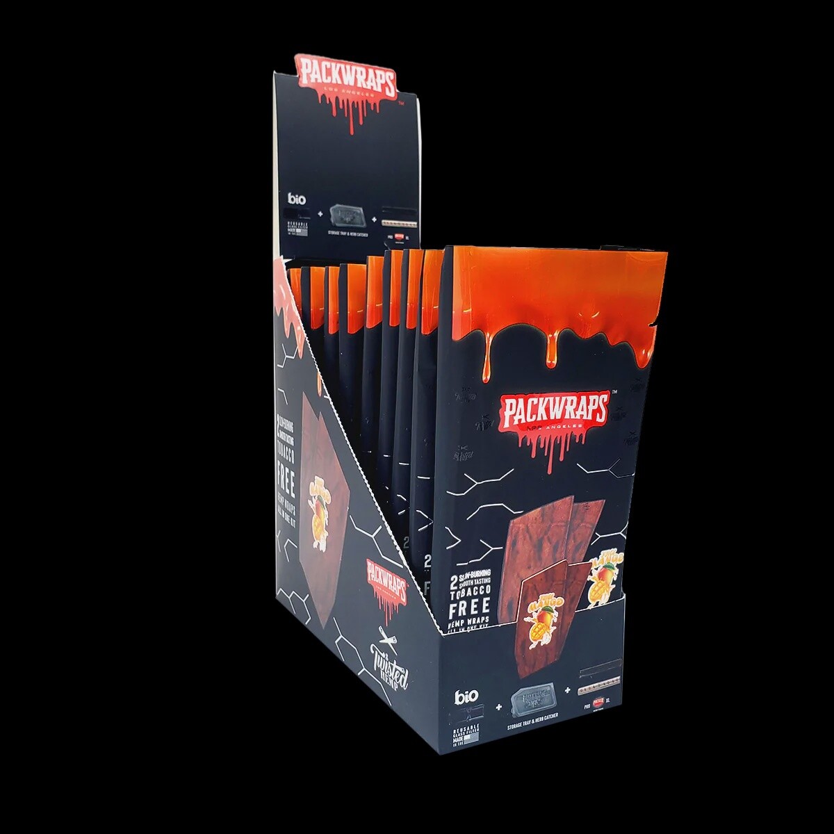 PACKWRAPS JUICY MANGO 2 SLOW BURNING SMOOTH TASTING TOBACCO FREE HEMP WRAPS ALL IN ONE KIT 10/CT
