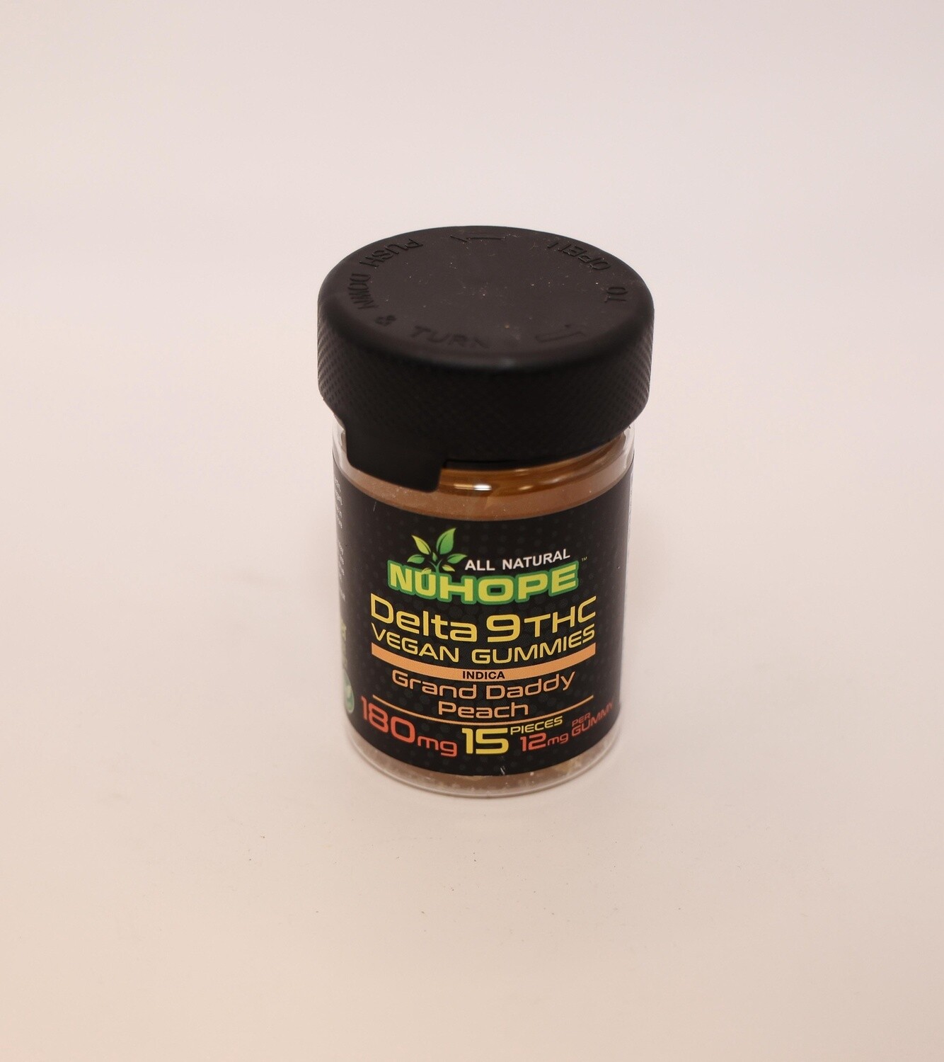 NUHOPE DELTA 9THC VEGAN GUMMIES INDICA GRAND DADDY PEACH 15PCS 12MG PER GUMMY