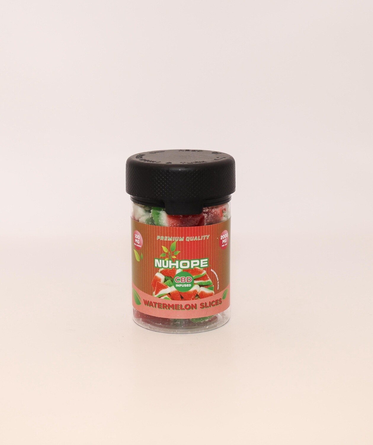 NUHOPE CBD WATERMELON SLICES 100MG PER GUMMY 20 GUMMIES IN A JAR 4OZ CHUBBY GORILLA JAR