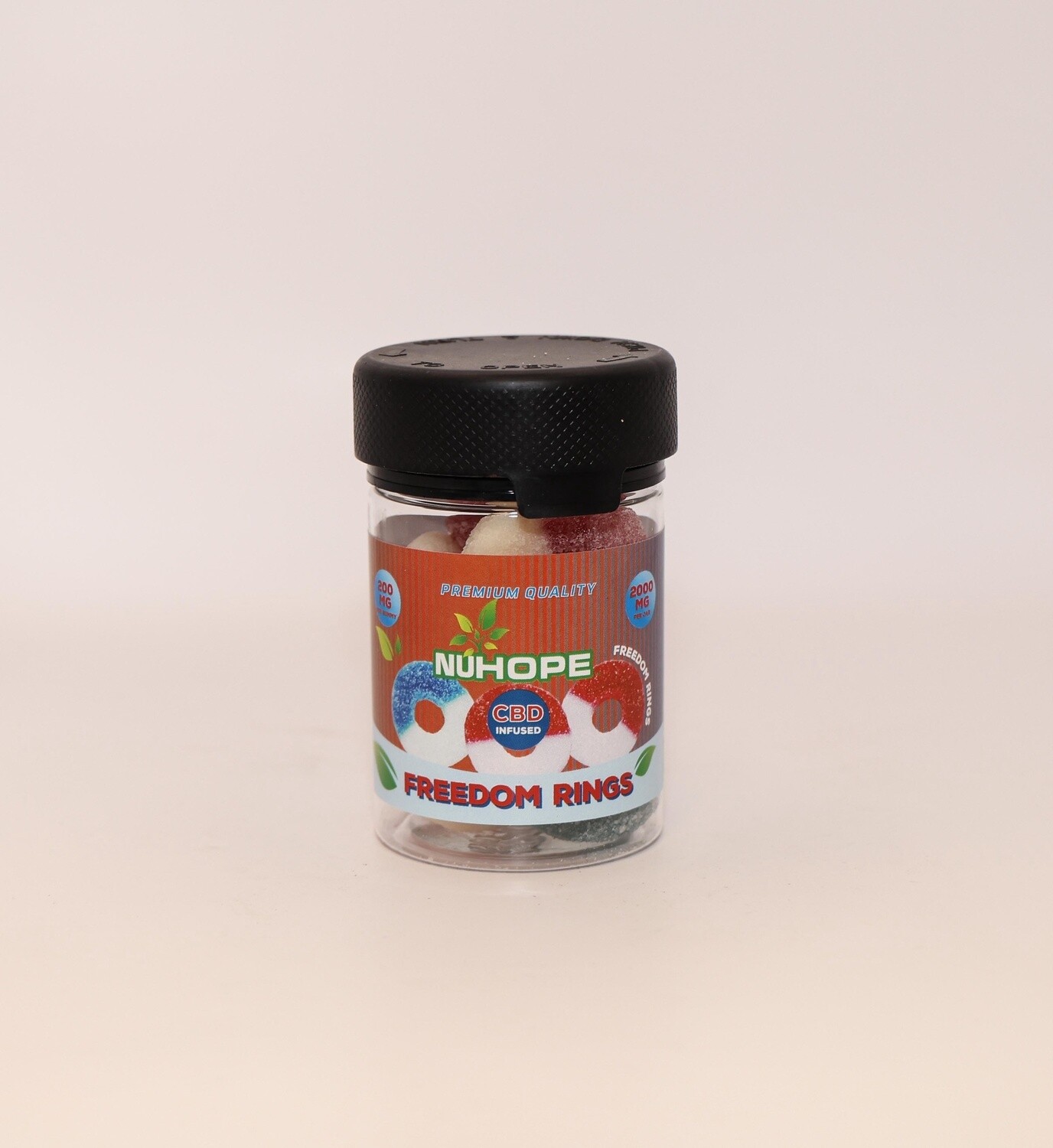 NUHOPE CBD FREEDOM RINGS 100MG PER GUMMY 20 GUMMIES IN A JAR 4OZ CHUBBY GORILLA JAR