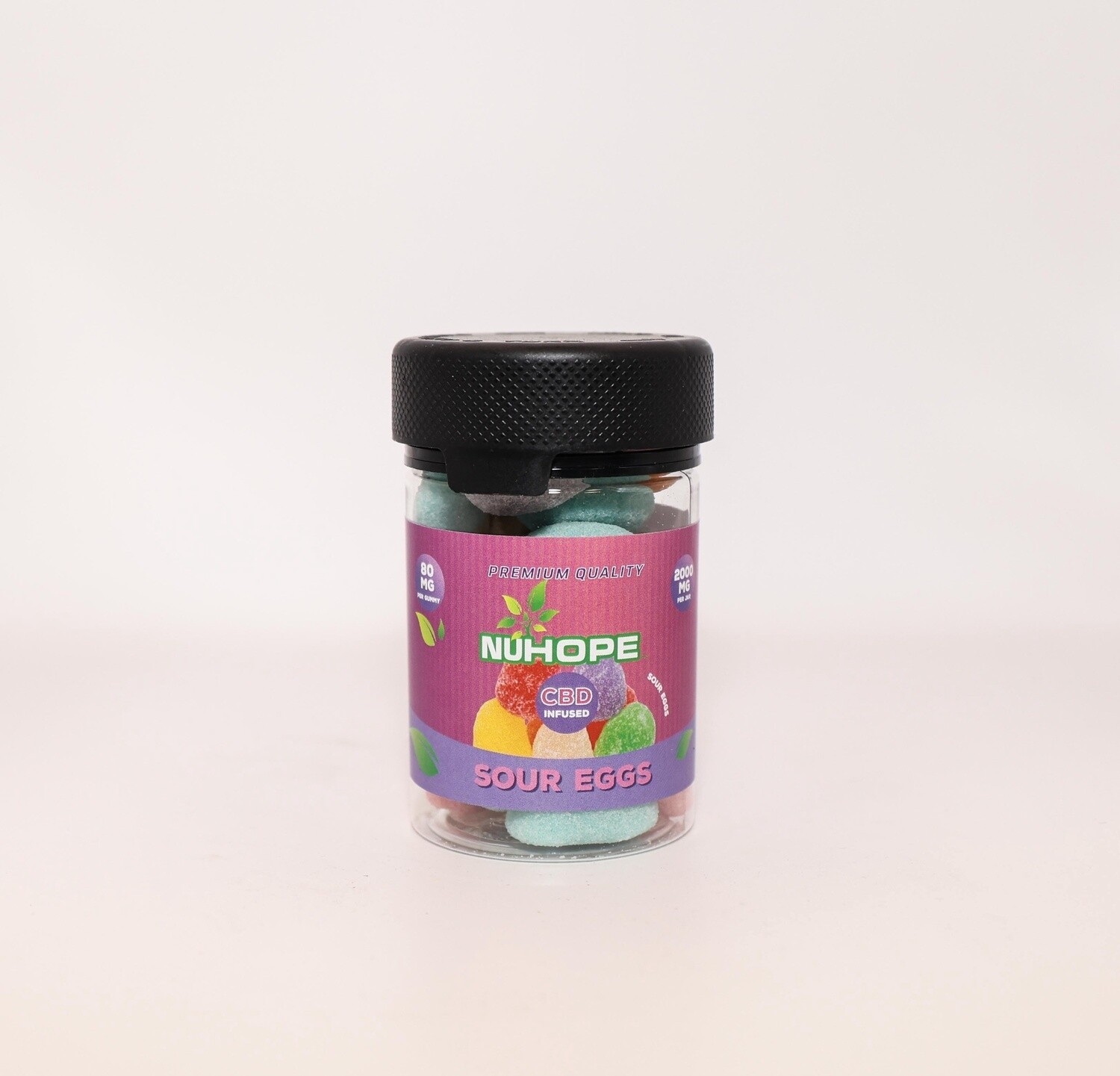 NUHOPE CBD SOUR EGGS 100MG PER GUMMY 20 GUMMIES IN A JAR 4OZ CHUBBY GORILLA JAR