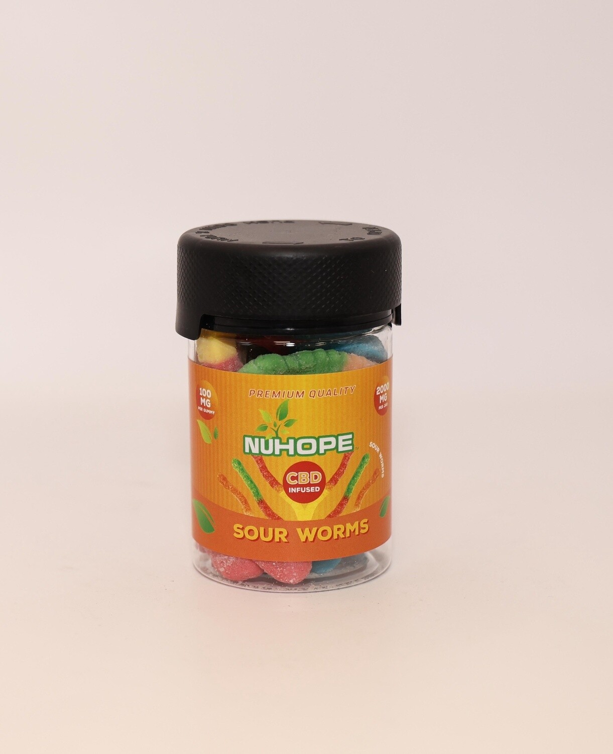 NUHOPE CBD SOUR WORMS 100MG PER GUMMY 20 GUMMIES IN A JAR 4OZ CHUBBY GORILLA JAR