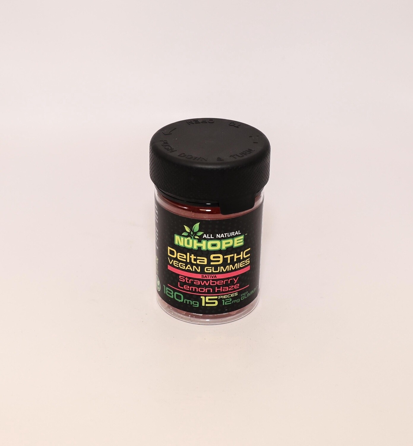 NUHOPE DELTA 9THC VEGAN GUMMIES SATIVA STRAWBERRY LEMON HAZE 15PCS 12MG PER GUMMY
