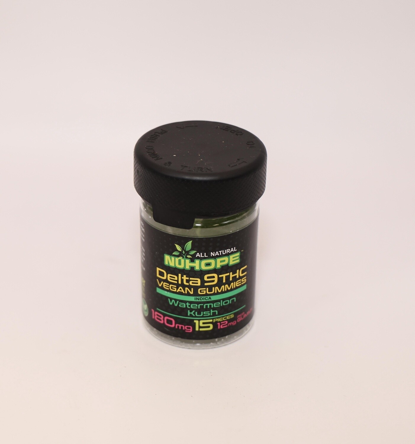 NUHOPE DELTA 9THC VEGAN GUMMIES INDICA WATERMELON KUSH 15PCS 12MG PER GUMMY