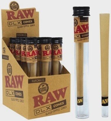 RAW DLX CONES GLASS TIPPED CONES HANDMADE 12 PER BOX