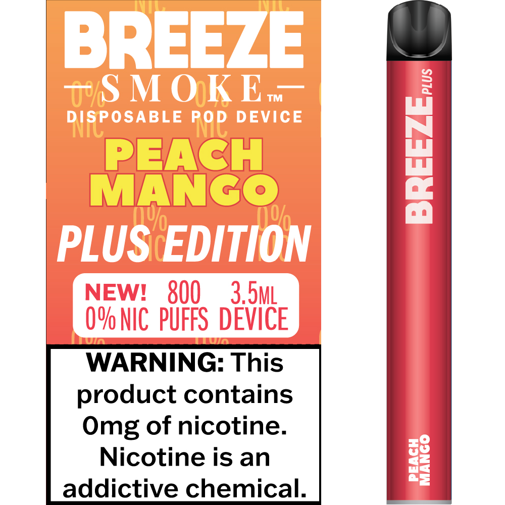 BREEZE SMOKE PLUS EDITION PEACH MANGO 800 PUFFS 5.0% SALT NIC 3.5 ML DEVICE 10/CT