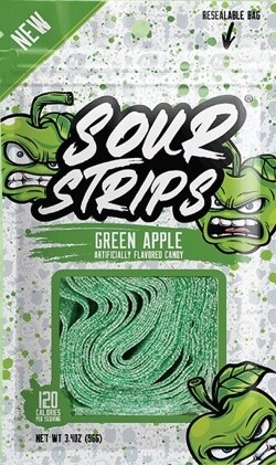SOUR STRIPS PEG BAG GREEN APPLE 12/CT