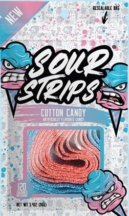 SOUR STRIPS PEG BAG COTTON CANDY 12/CT