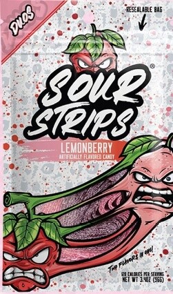 SOUR STRIPS PEG BAG LEMONBERRY 12/CT