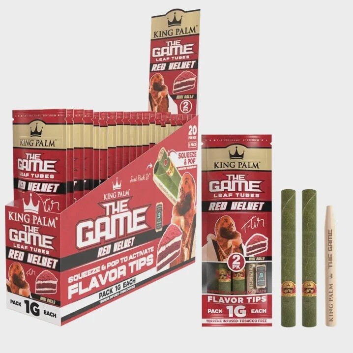 KING PALM THE GAME RED VELVET 2 MINI ROLLS LEAF TUBES 20/CT