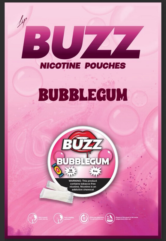 BUZZ BUBBLEGUM CHEWING TOBACCO 20 POUCHES 6 MG 5/CT