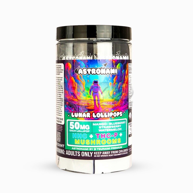 TSUNAMI ASTRONAMI HERBAL LOLLIPOP HHC+THCP+ MUSHROOM 50MG MIX FLAVOR 20/CT