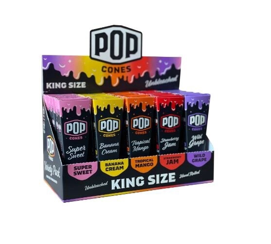 POP CONES KING SIZE (3PK) VARIETY DISPLAY - 25CT [5 FLAVORS - 5 UNITS EACH]