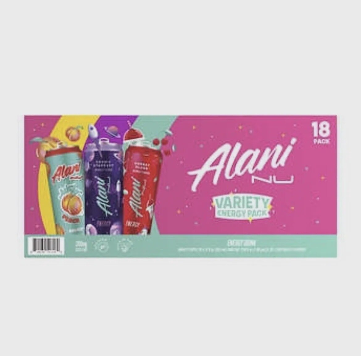 ALANI NU VARIETY ENERGY PACK 12oz 18 CANS BLUE SLUSH, SHERBET SWIRL, COTTON CANDY