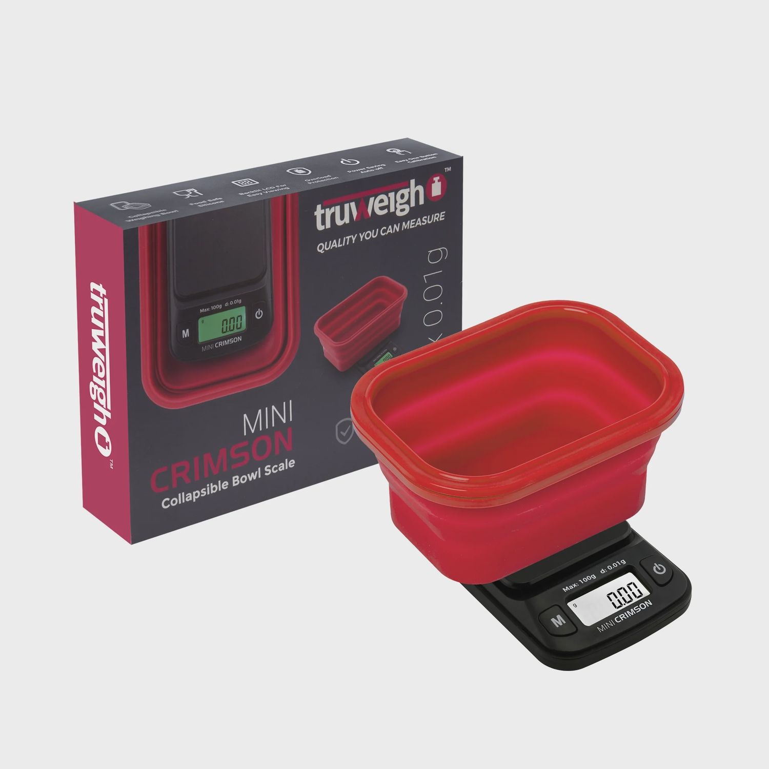 TRUWEIGH MINI CRIMSON SCALE COLLAPSIBLE BOWL 100G X 0.01G, COLOR: RED