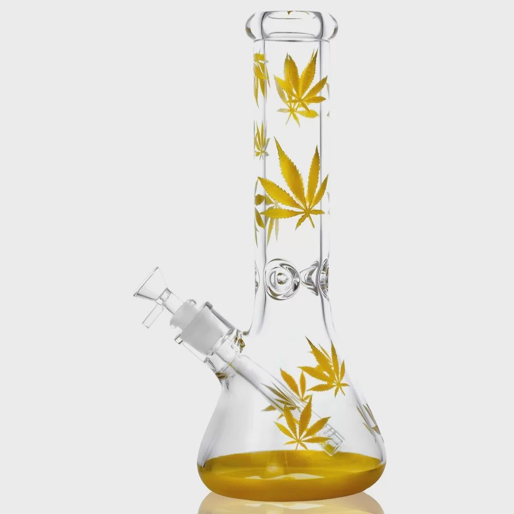 BEAKER BONG - 13&#39;&#39; 7MM LEAFY LOOM - YELLOW (SGBK32)