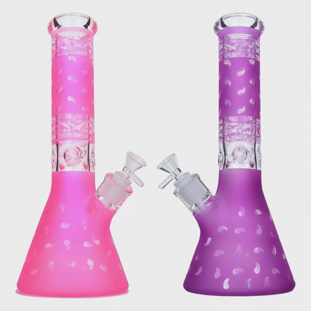 BEAKER BONG - 12.5&#39;&#39; 7MM PAISLEY PATTERN SANDBLASTED -ASST (SGBK41)