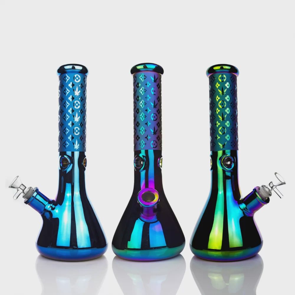 BEAKER BONG - 12.5&#39;&#39; 7MM LUXURY PATTERN SANDBLASTED METALLIC - ASST (SGBK36)