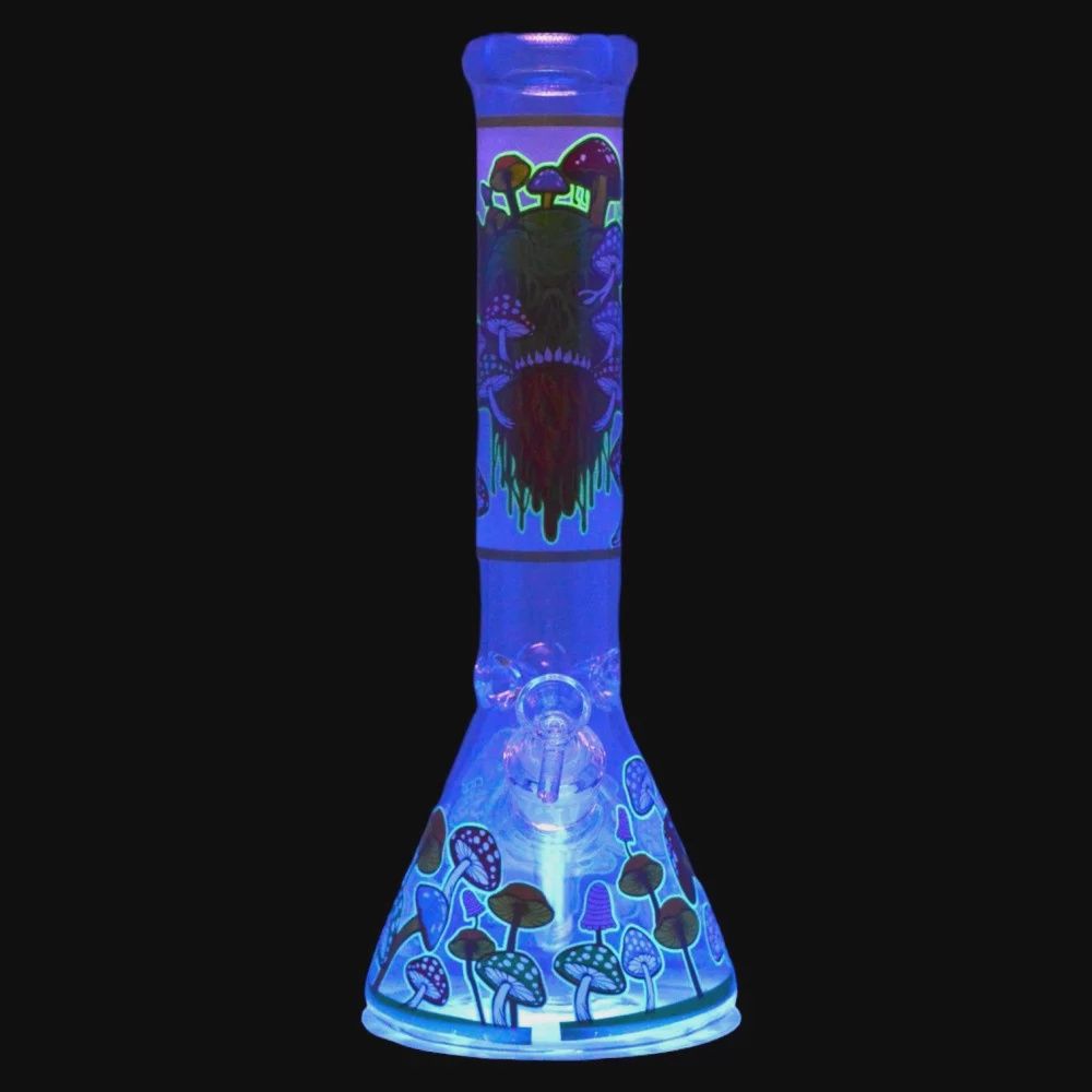 BEAKER BONG - 14&#39;&#39; SHROOM LIFE GLOW IN THE DARK (HXCP406P-N)
