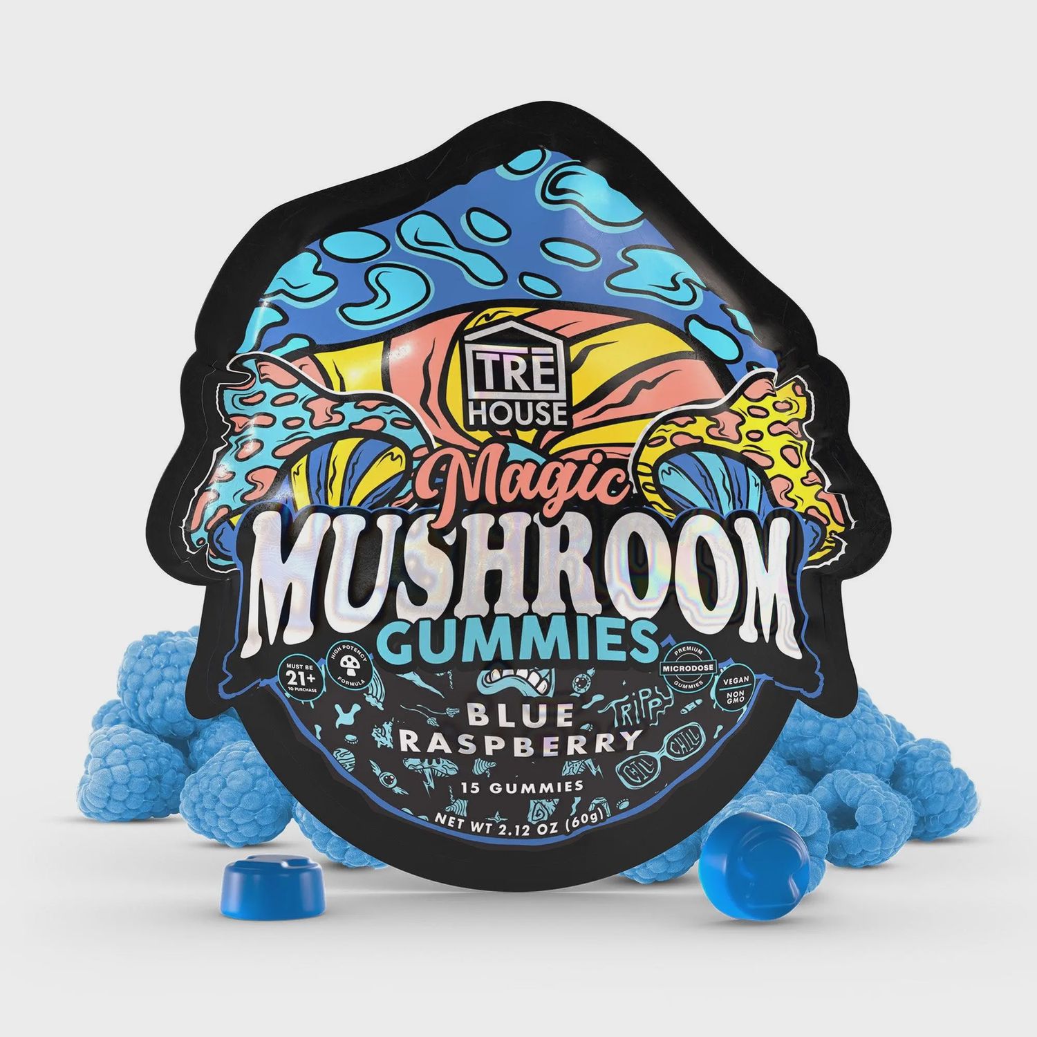 TRE HOUSE MUSHROOM GUMMIES BLUE RASPBERRY 15PK 10/CT