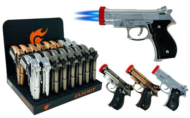 CLICKIT LARGE PISTOL DOUBLE TORCH LIGHTER 16/CT (GH-9665)