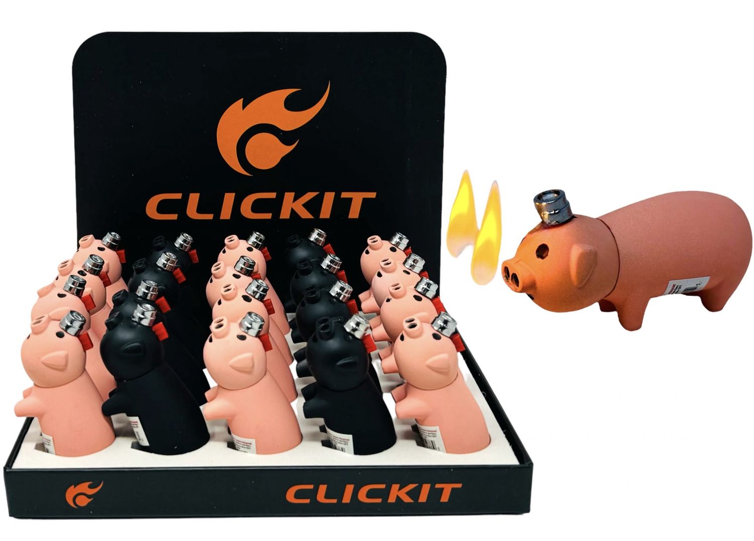 CLICKIT PIG DOUBLE FLAME TORCH LIGHTER 20/CT (GH-3047)