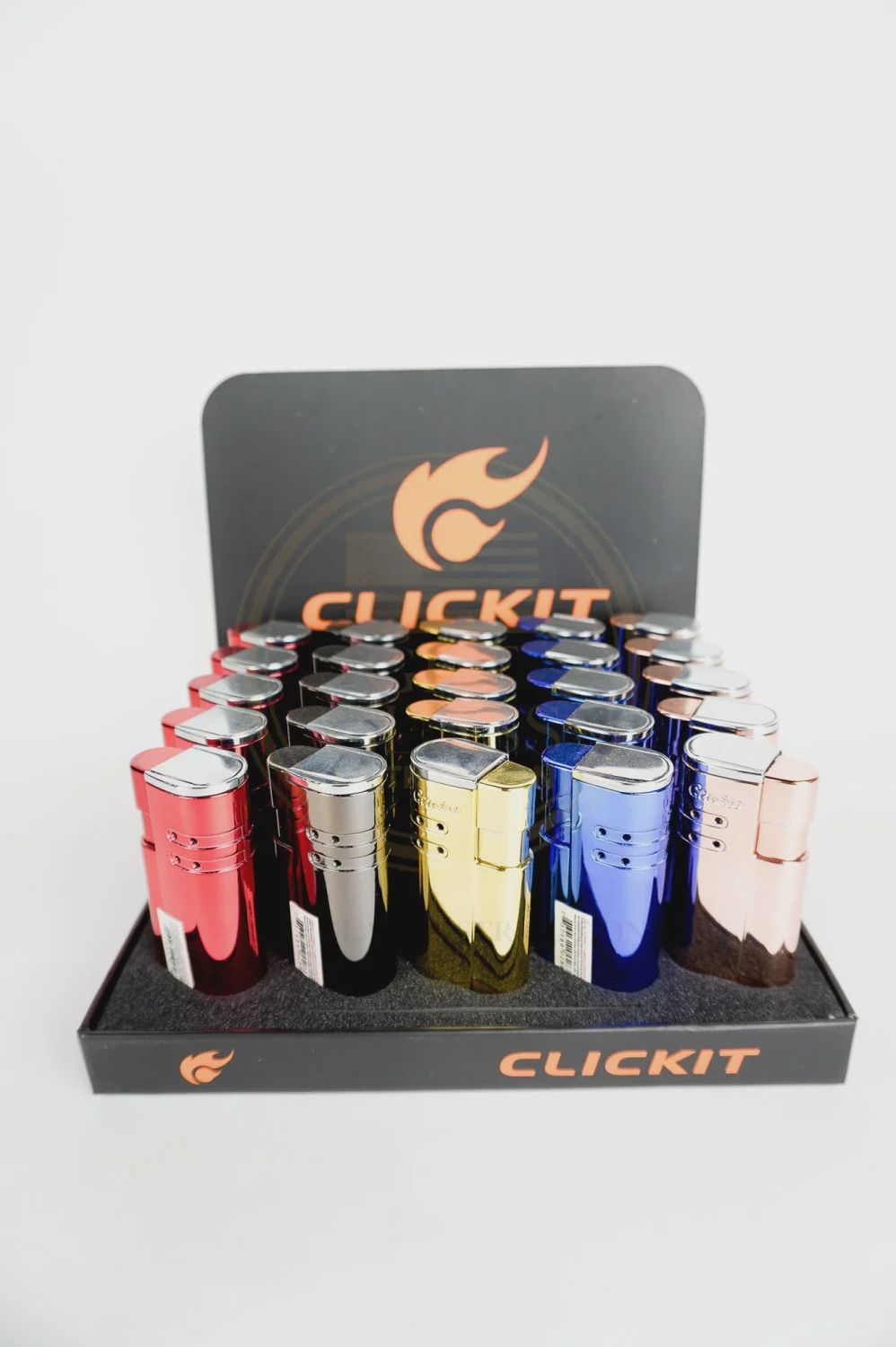 CLICKIT MULTI COLOR SHINY W/ CIGAR PUNCHER TORCH LIGHTER 25/CT (GH-10878)