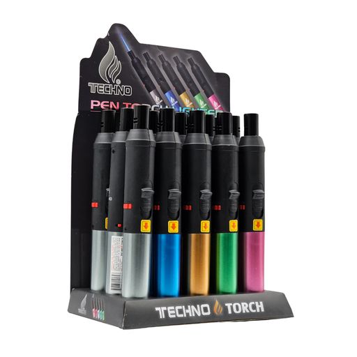 TECHNO TORCH PEN LIGHTERS (NEON) 15/CT