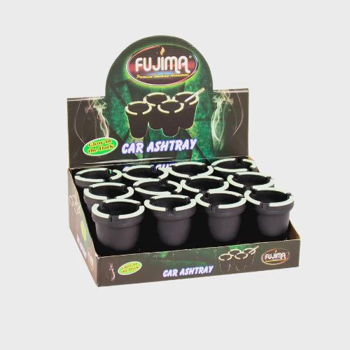 FUJIMA CAR ASHTRAY SELF EXTINGUISHING BLACK GLOW DESIGN 12/CT