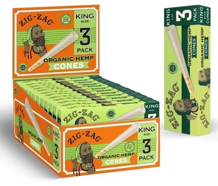 ZIG ZAG PAPER CONES ORGANIC HEMP KING SIZE (3PK) 24/CT
