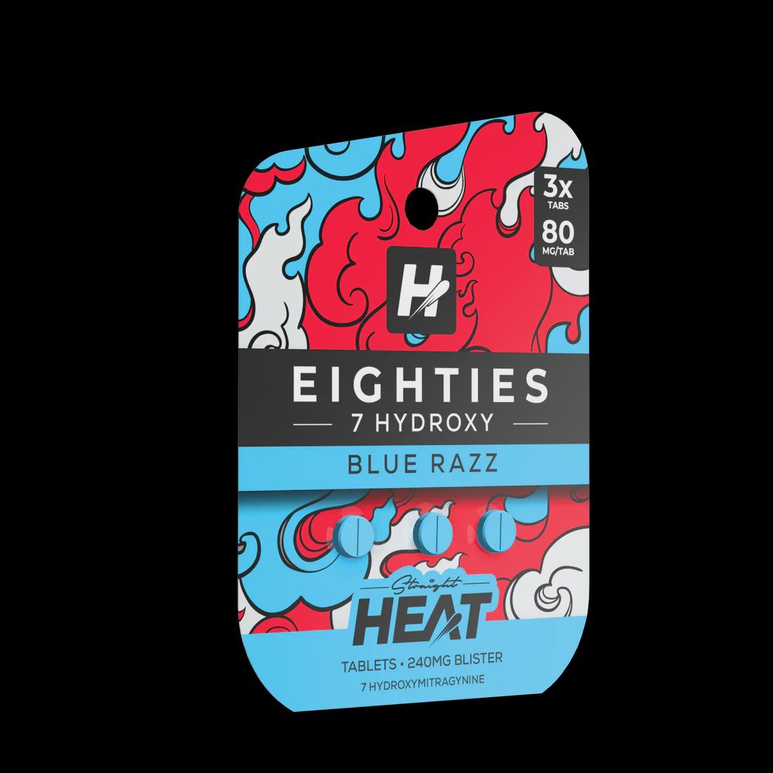 STRAIGHT HEAT- 80MG 7-OH TABS - BLUE RAZZ 3PK 10/CT
