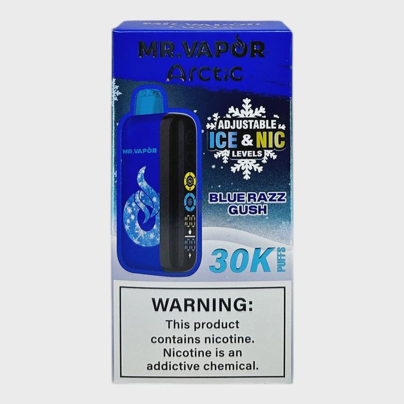 MR. VAPOR ARCTIC BLUE RAZZ GUSH 5% 30K PUFF ADJUSTABLE NIC &amp; ICE LEVEL 5/CT