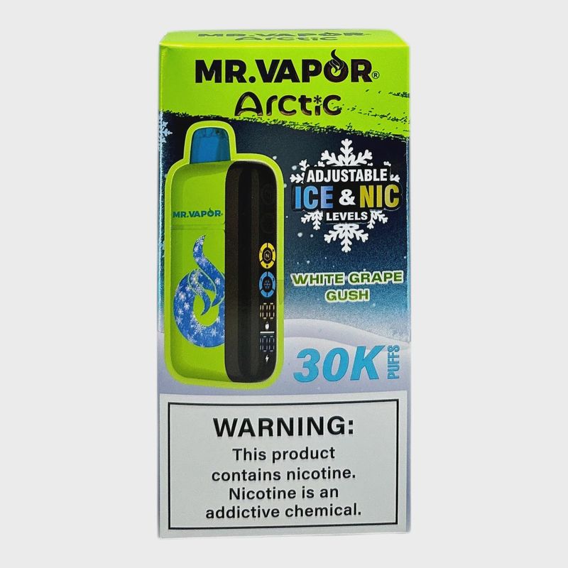 MR. VAPOR ARCTIC WHITE GRAPE GUSH 5% 30K PUFF ADJUSTABLE NIC &amp; ICE LEVEL 5/CT