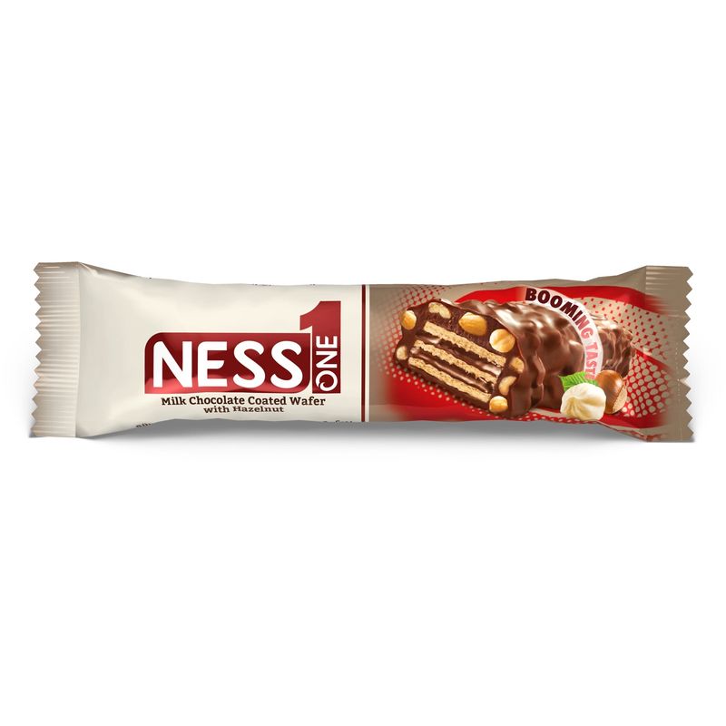 NESS ONE MILK CHOCOLATE COATED WAFER WITH HAZELNUT BOOMING TASTE 30G 24/CT