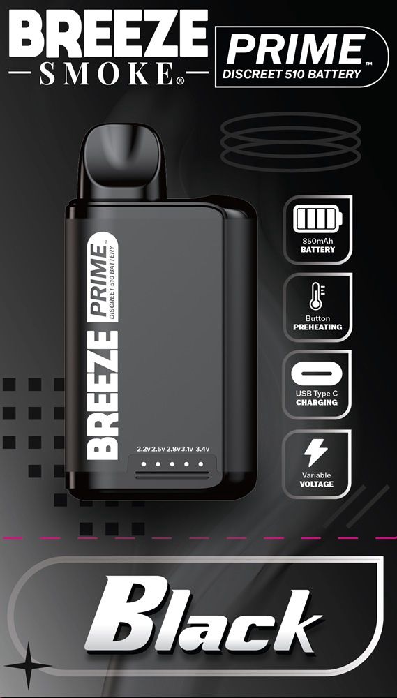 BREEZE PRIME DISCREET BATTERY FOR CARTRIDGES - BLACK 5/CT