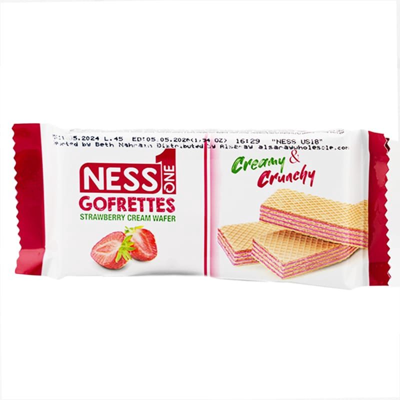 NESS ONE GOFRETTES STRAWBERRY CREAM WAFER 55G 24/CT