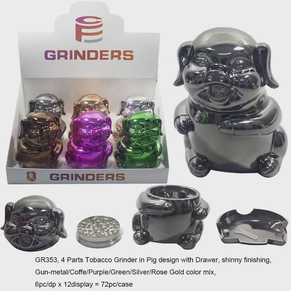 GRINDER SHINY PIG 4PC 6/CT {GR353}