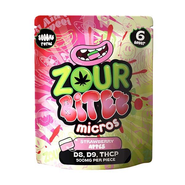 ZOUR BITES STRAWBERRY APPLE 3000MG D9 GUMMIES 6PK 30/CT